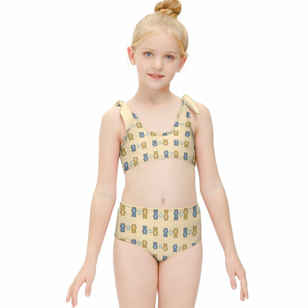 Cute Teddy Bear Tie-Strap Bikini Set for Girls | Custom AOP