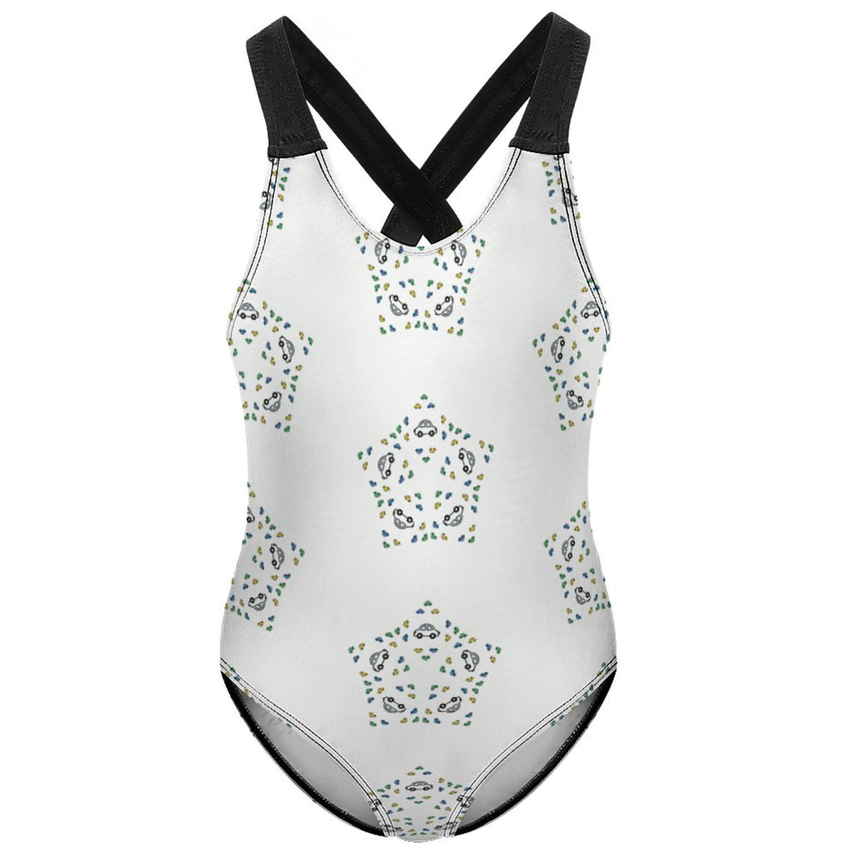 Girls' White Geometric Star Athletic Bathing Suit