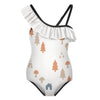 Girls' Woodland Print One-Shoulder Ruffle Swimsuit