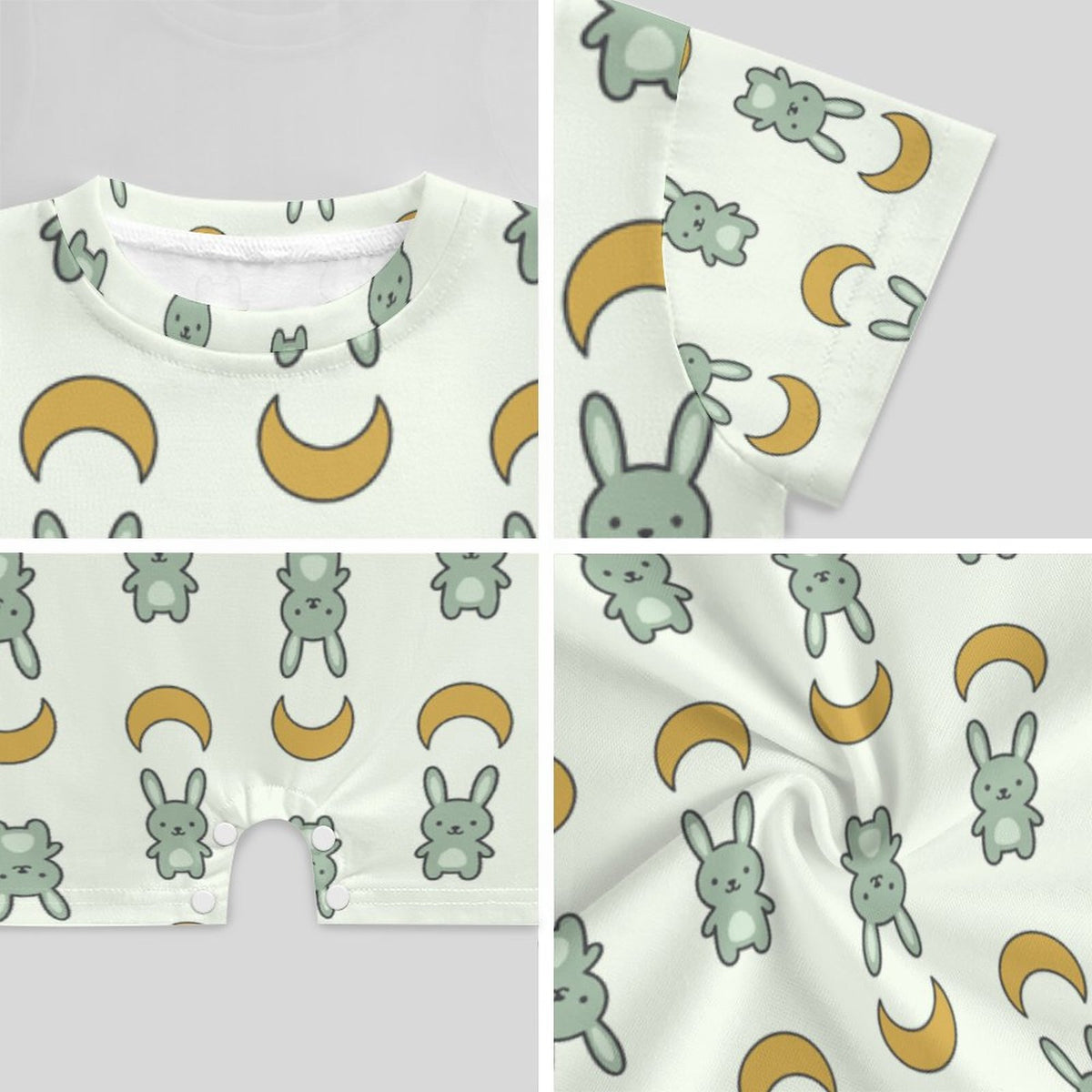 Cute Cotton Baby Bunny & Moon Short Sleeve Romper