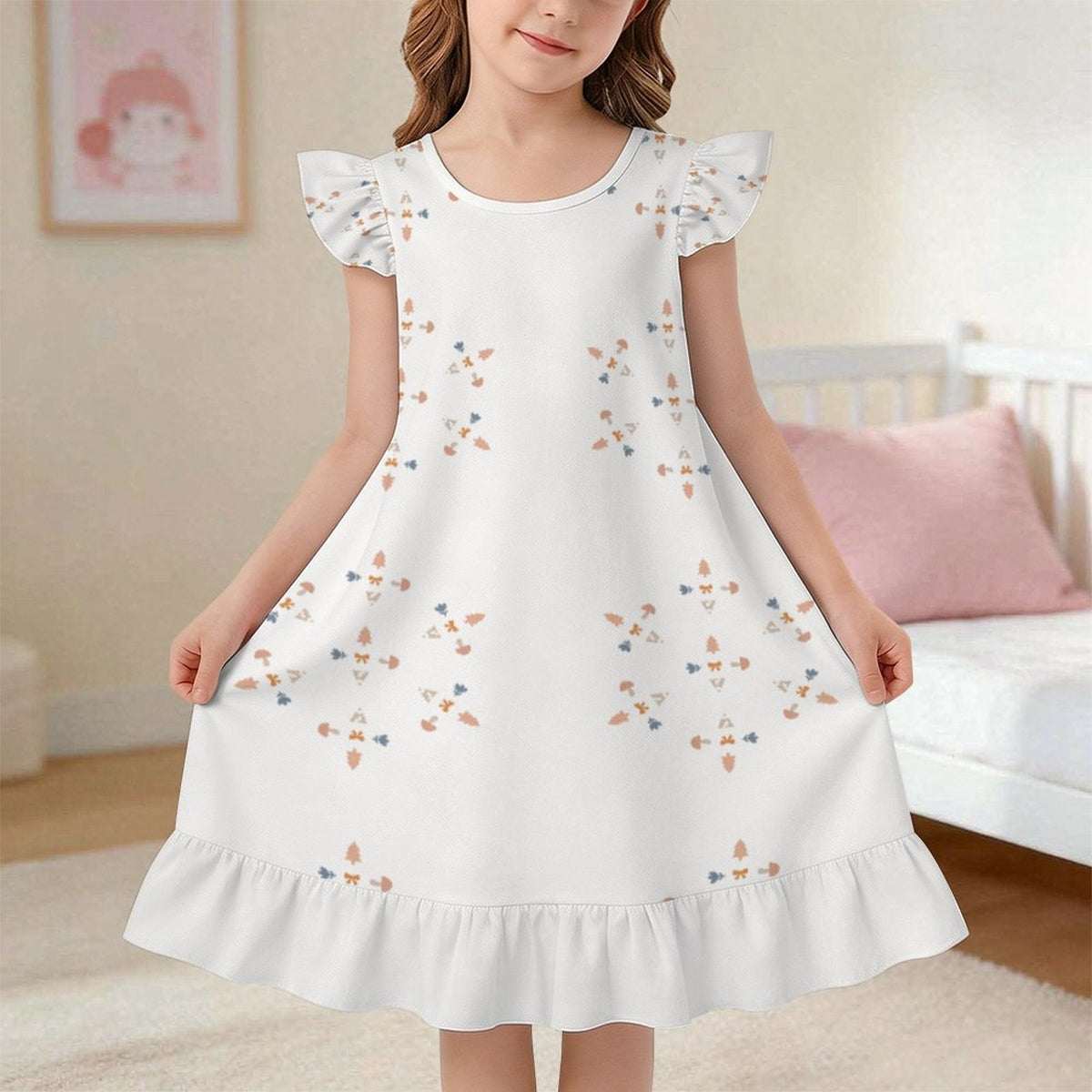 200GSM White Geometric Patterned Girls' Nightgown