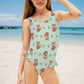 Girls Cute Fox Print Ruffled One-Piece Swimsuit