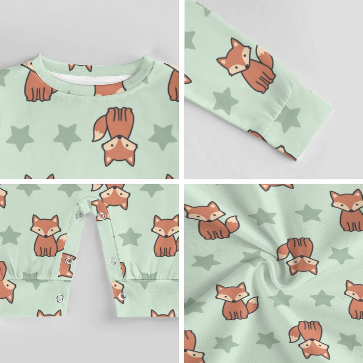 Cute Baby Fox Print Long Sleeve Romper Jumpsuit