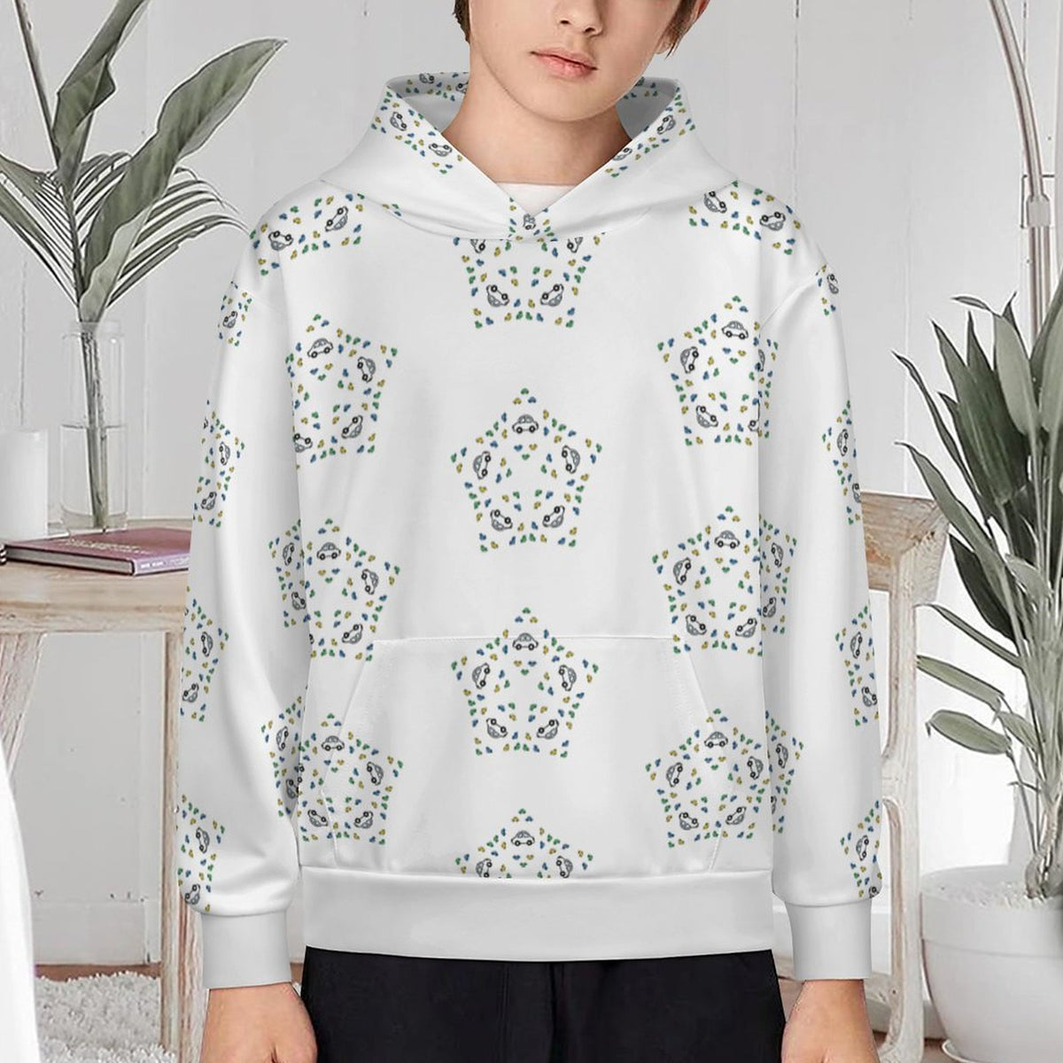 White Star Floral Print Kids' Hooded Sweatshirt