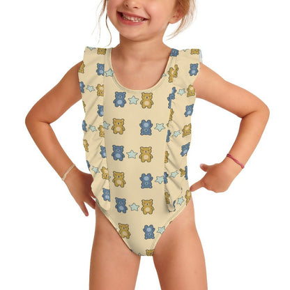 Girls Bear Print One-Piece Swimsuit