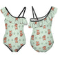 Cute Fox Print One-Shoulder Ruffle Swimsuit for Girls