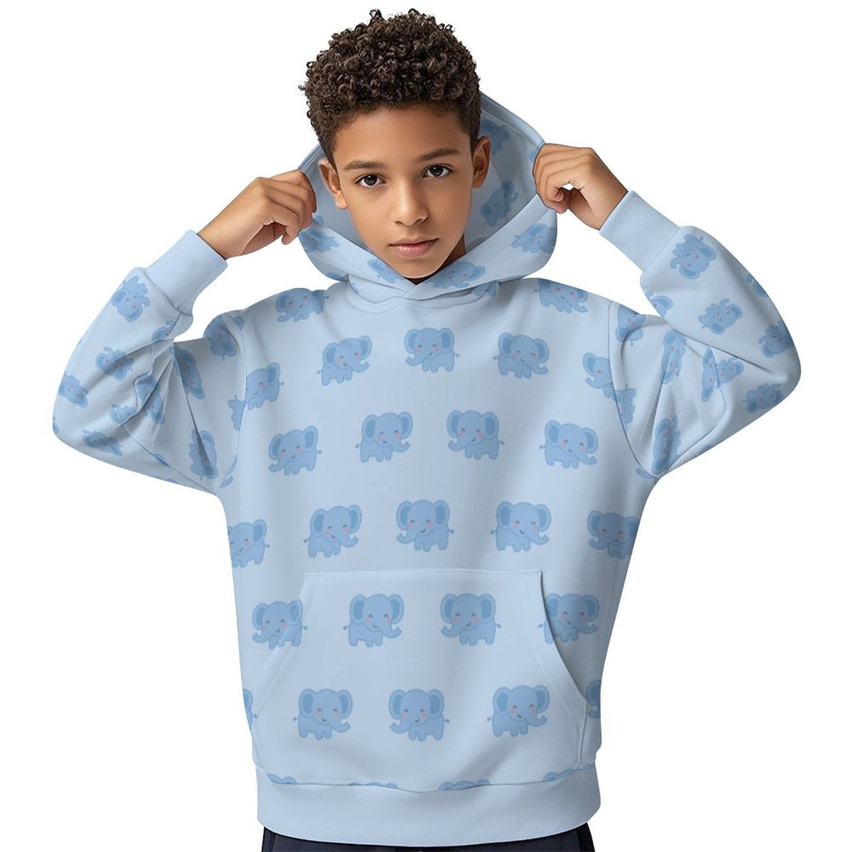 Kids' Light Blue Elephant Pattern Hoodie Sweatshirt