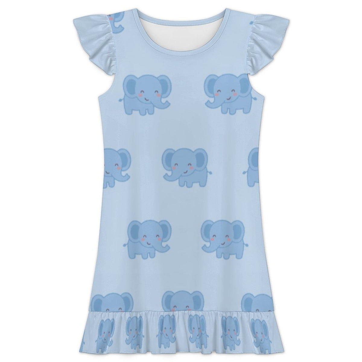 Girls' Light Blue Elephant Short Sleeve Nightgown
