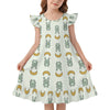 Girls Cute Bunny & Moon Print Ruffle Nightgown