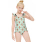 Cute Fox Print Girls One-Piece Swimsuit | Ruffle Trim