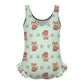 Girls Cute Fox Print Ruffled One-Piece Swimsuit
