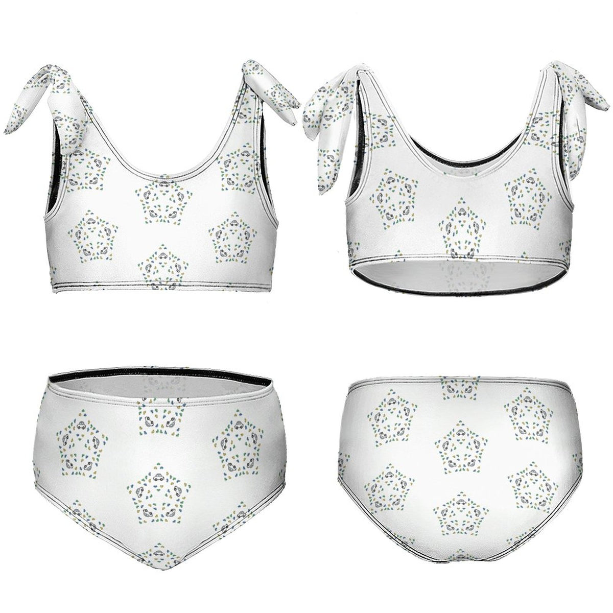 Girls' Geometric Star Tie-Shoulder Sports Swimsuit