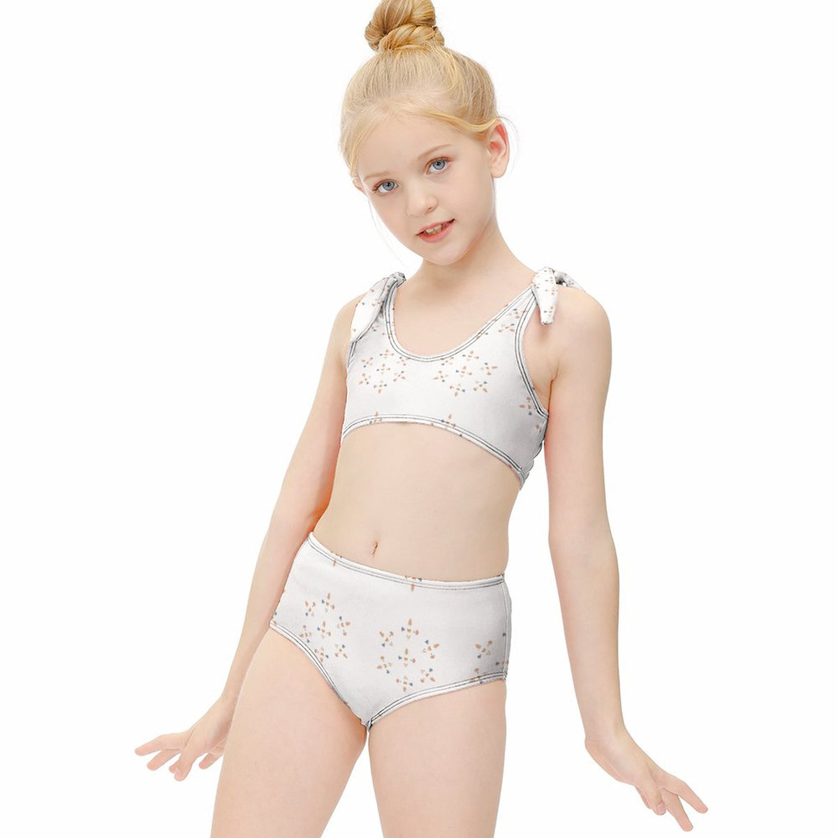 Girls' Geometric Print Tie-Strap Beach Sports Swimsuit