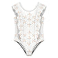 Girls' White Geometric Motif Front Ruffle Bathing Suit