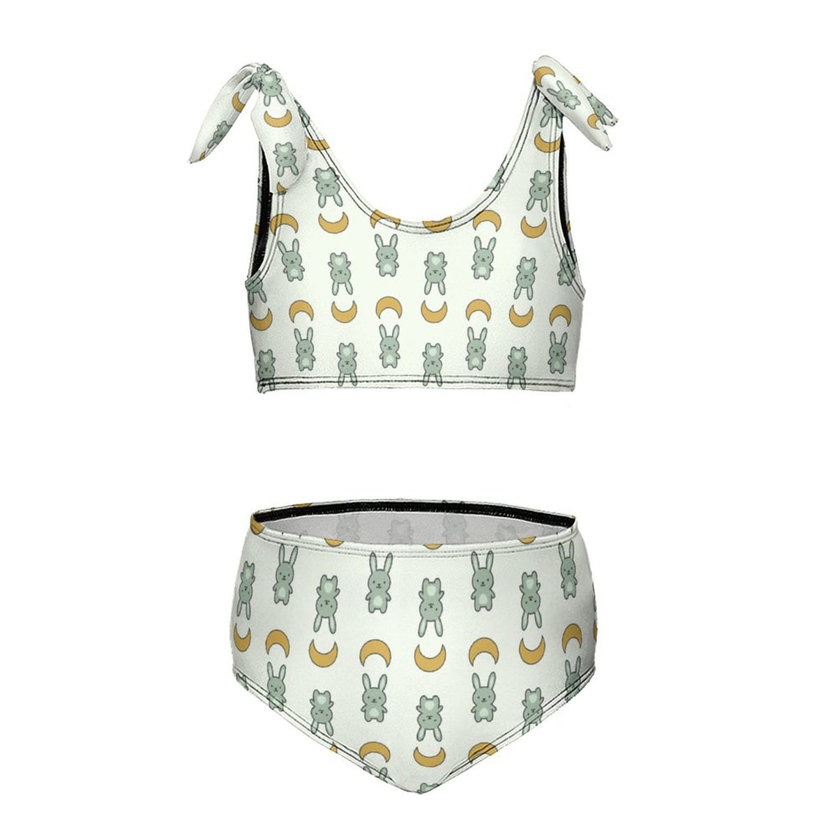 Cute Bunny & Moon Tie Shoulder Girls Bikini Set | AOP