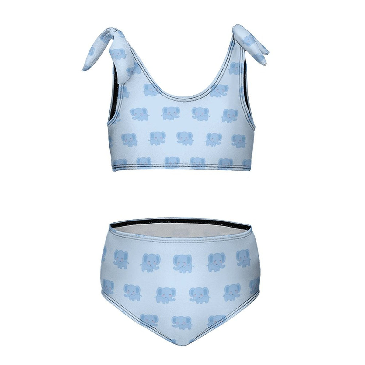 Girls' Blue Elephant Tie-Shoulder 2-Piece Swimsuit