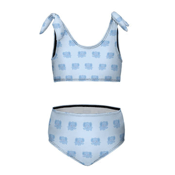 Girls' Blue Elephant Tie-Shoulder 2-Piece Swimsuit