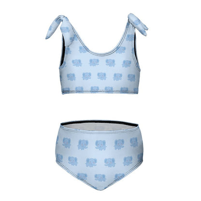 Girls' Blue Elephant Tie-Shoulder 2-Piece Swimsuit