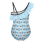 Outer Space Rocket Asymmetric Ruffle Girls Swimsuit