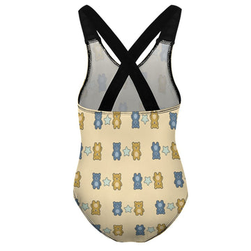 Cute Teddy Bear Cross-Back Girls Swimsuit | Custom AOP
