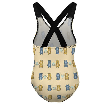 Cute Teddy Bear Cross-Back Girls Swimsuit | Custom AOP
