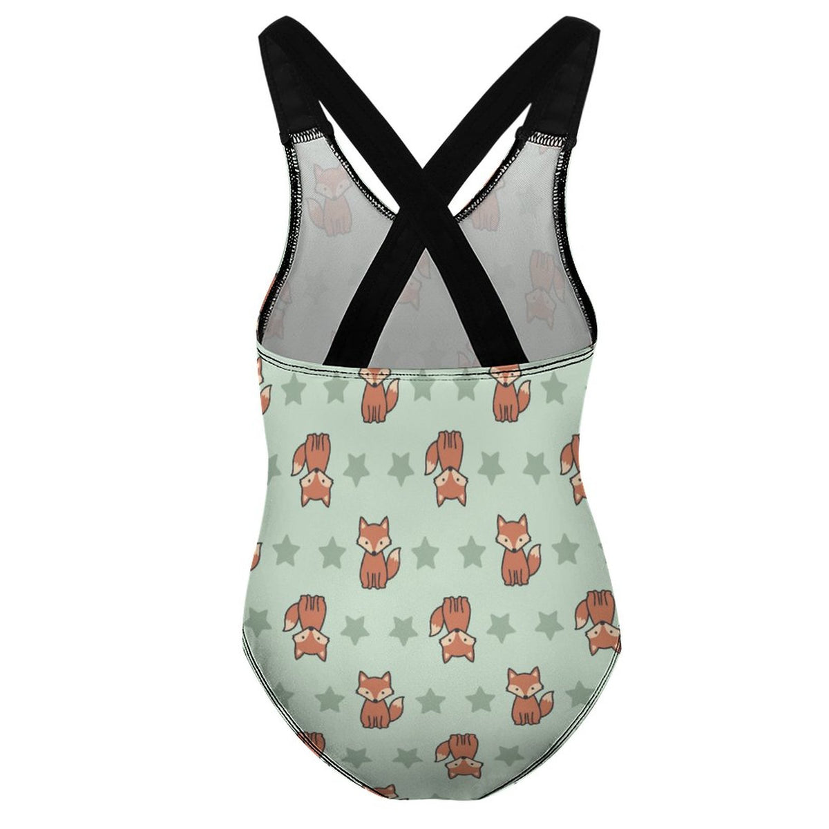 Cute Fox Print Cross-Back Girls Swimsuit | Custom AOP