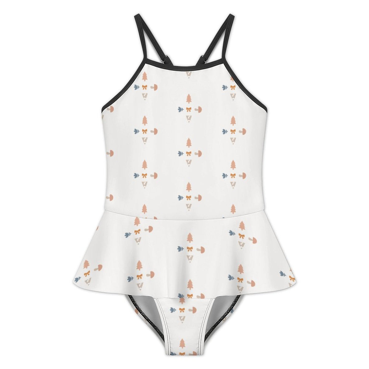 Girls' Geometric Print Ruffle Skirted One-Piece Swimsuit