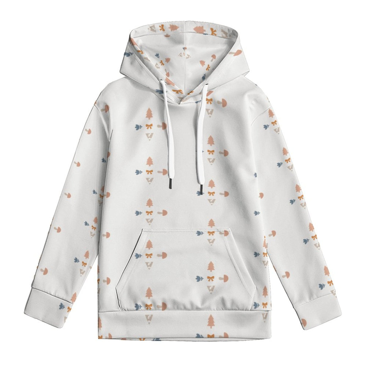 Kids' White Geometric Patterned Long Sleeve Hoodie