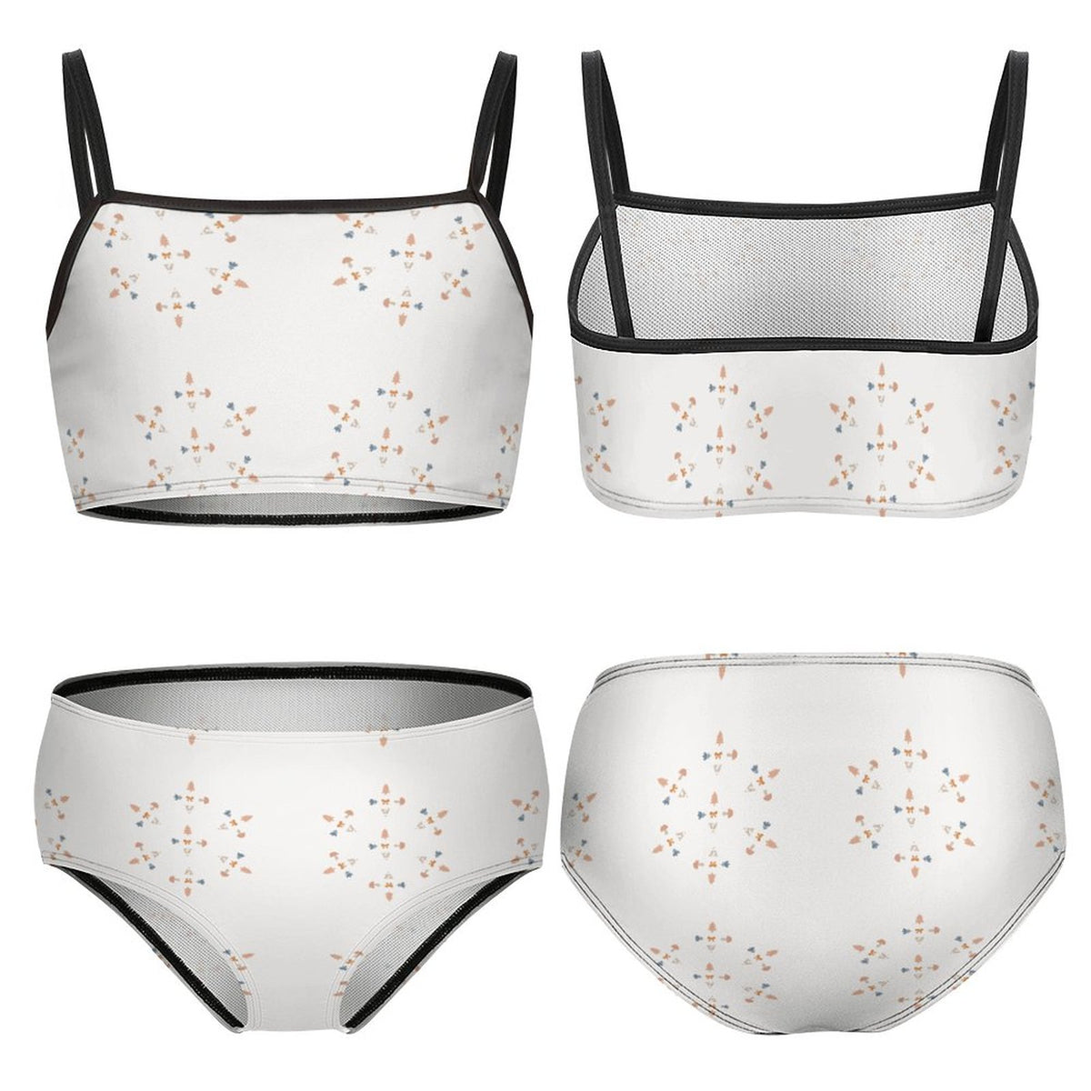 Girls' White Geometric High Waist 2-Piece Swimwear