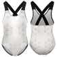 Girls' White Geometric Patterned Beach Swimsuit