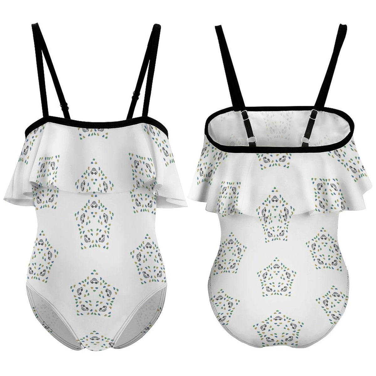 Girls' Star Floral Off-Shoulder One-Piece Swimwear