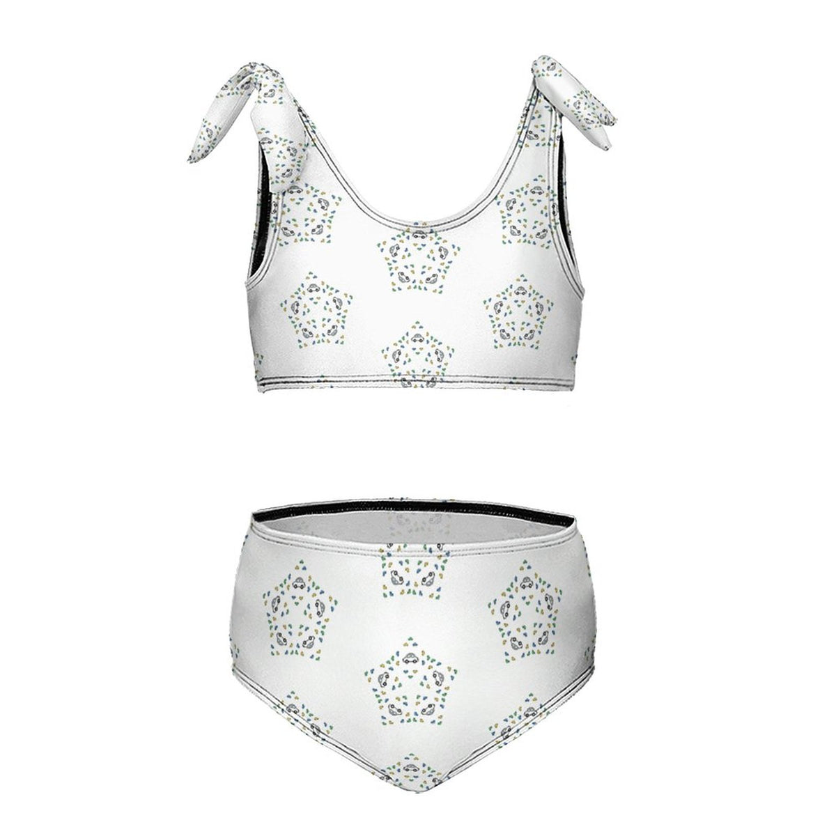 Girls' Geometric Star Tie-Shoulder Sports Swimsuit