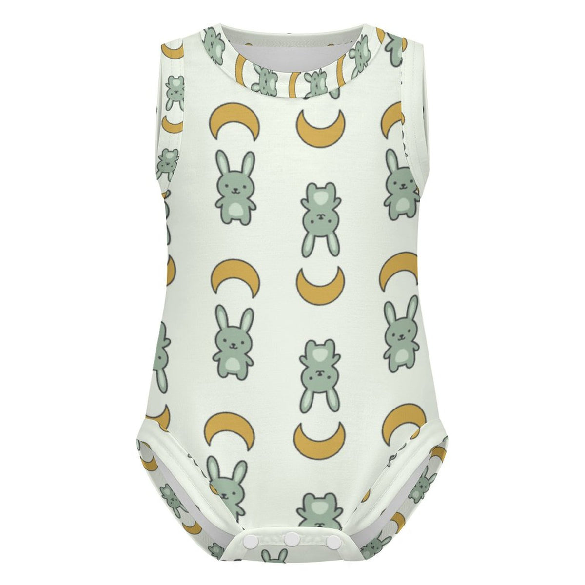 Cute Cotton Baby Bunny & Moon Sleeveless Romper