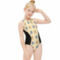 Cute Teddy Bear Zip Front Girls Swimsuit | Color Block