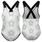 Girls' White Geometric Star Athletic Bathing Suit