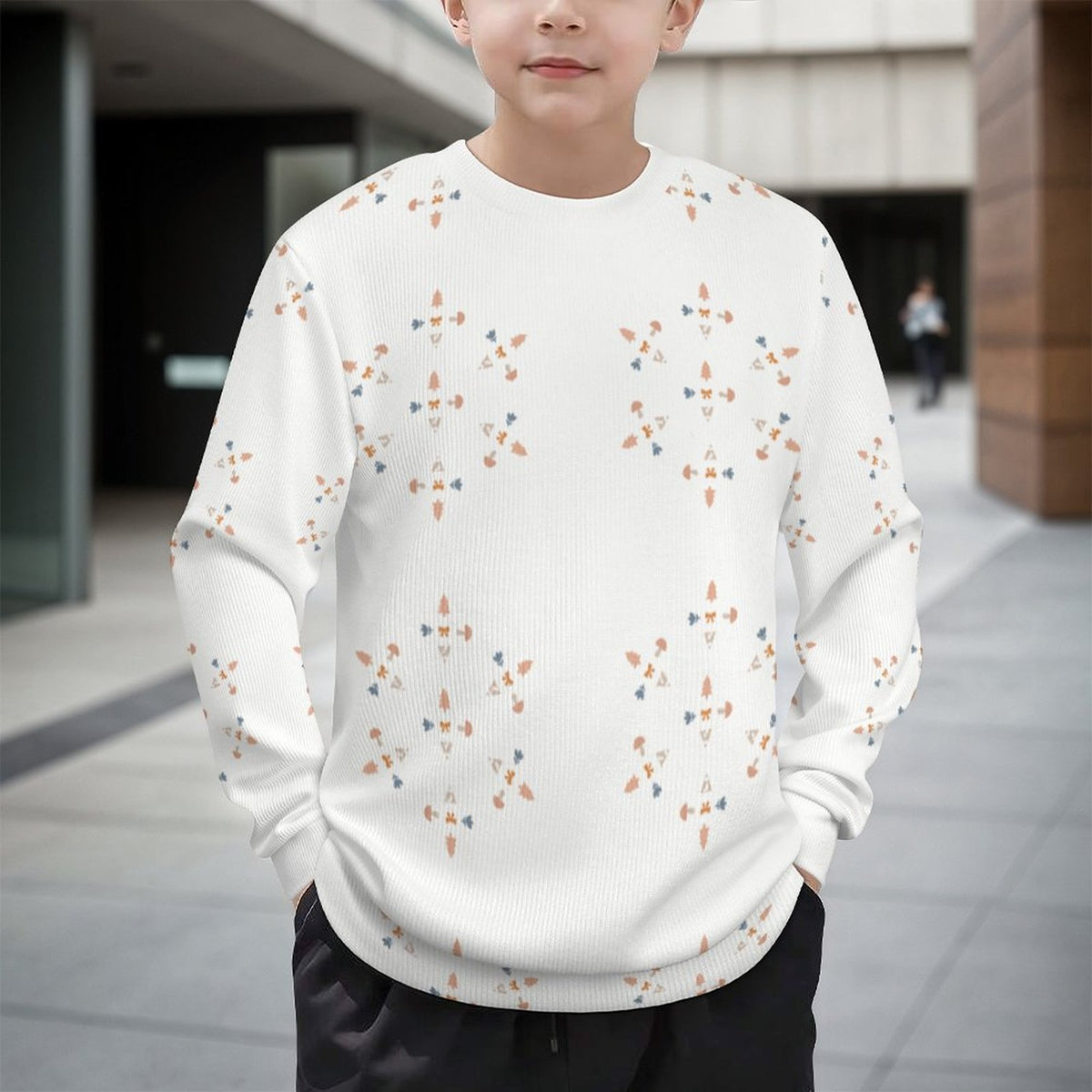 Cute Geometric Motif Crewneck Sweater for Kids