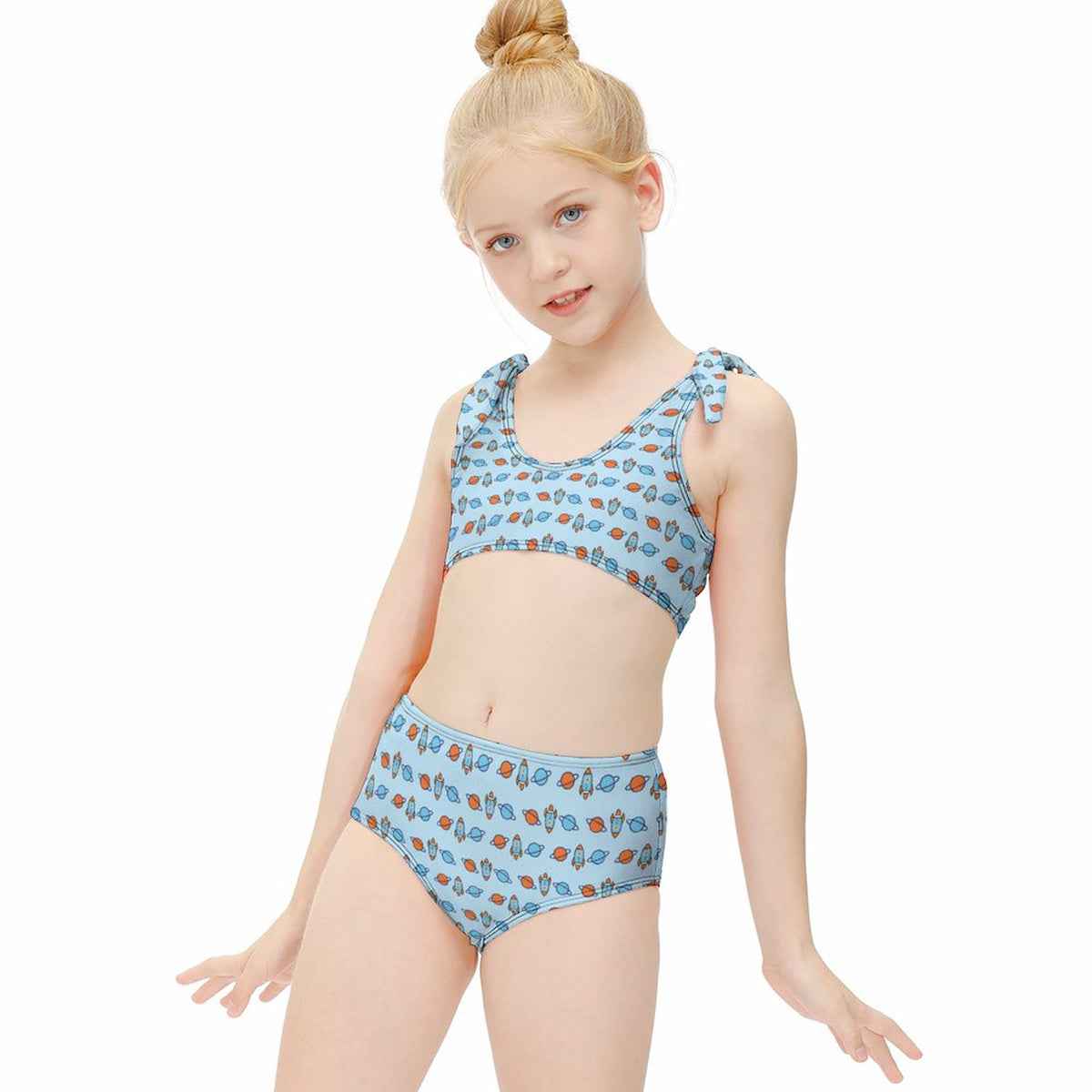 Space Rocket Tie Shoulder Girls Bikini Set | AOP