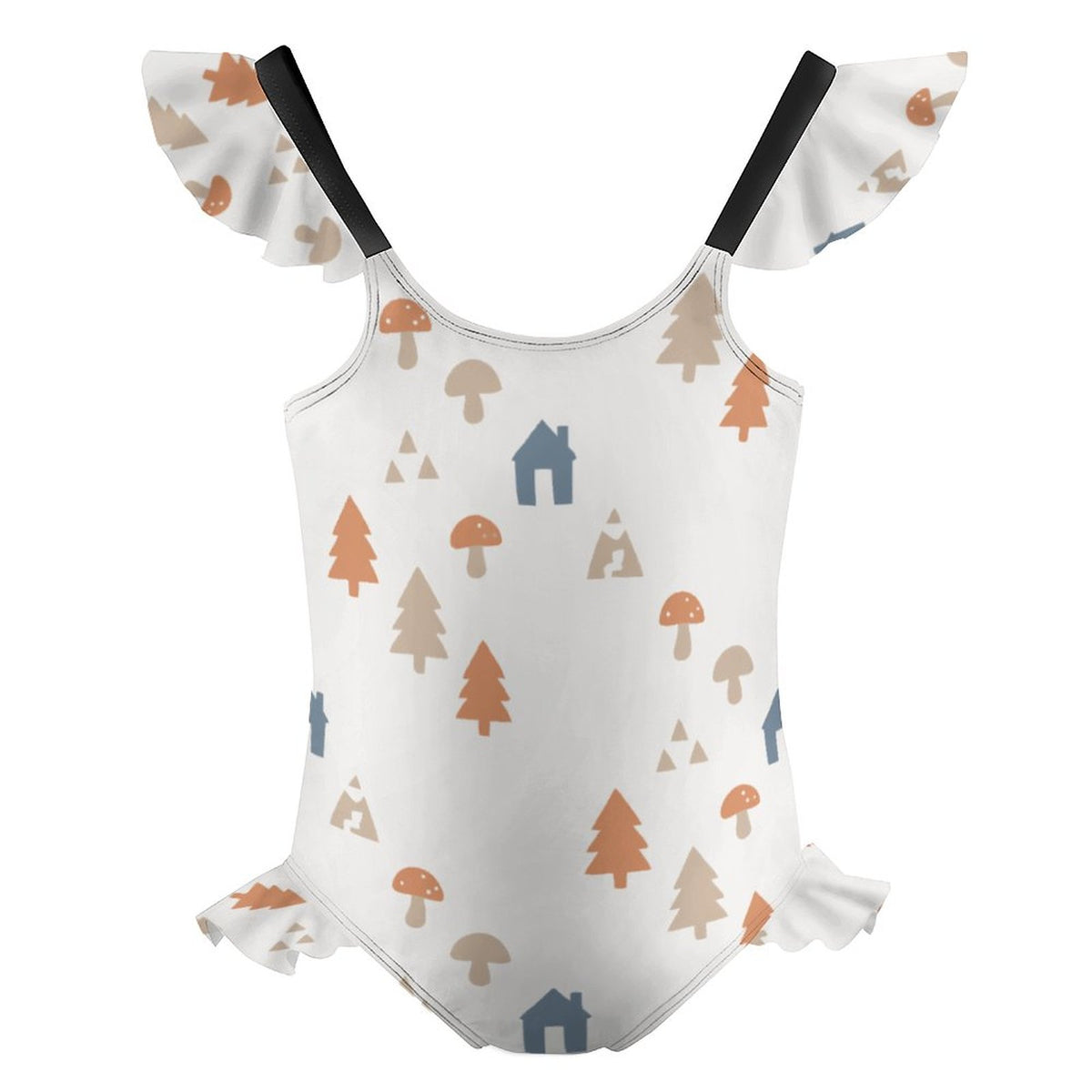 Girls' White Woodland Print Ruffle Leg Swimsuit