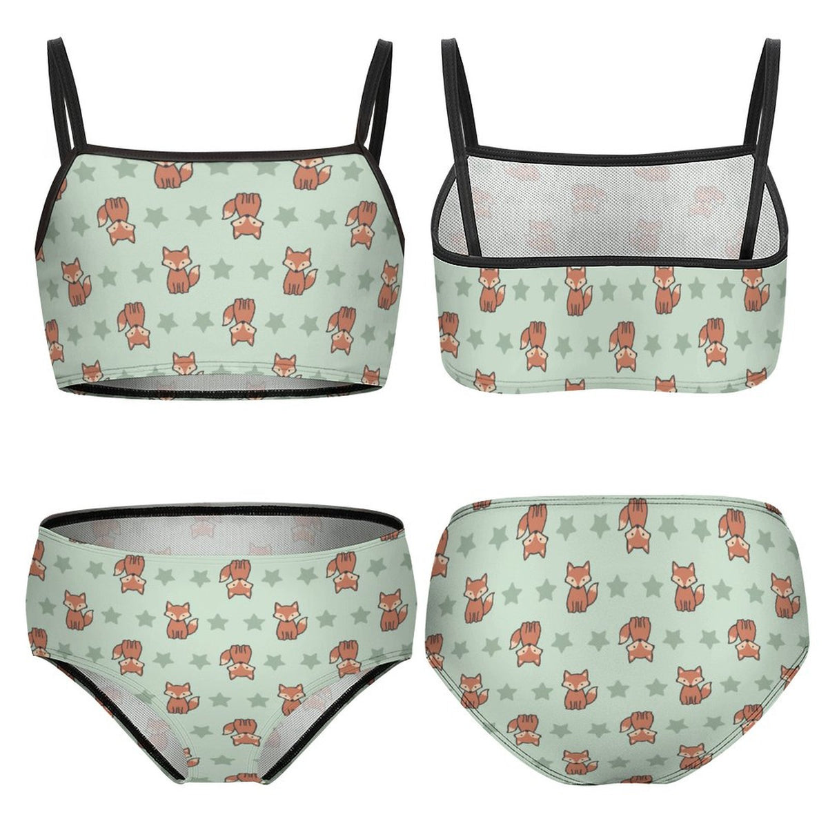 Cute Fox Print Cami Bikini Set for Girls | Custom AOP