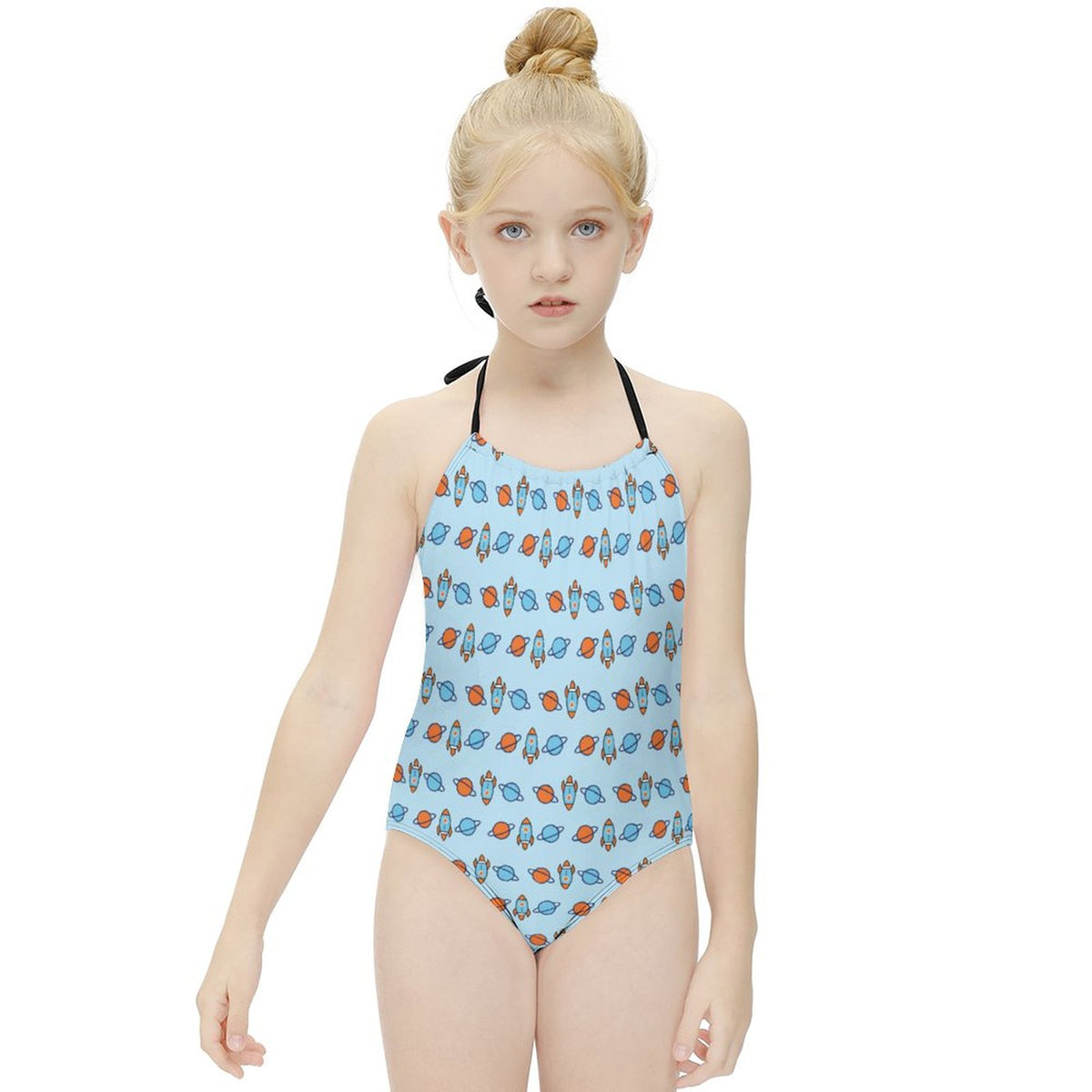 Outer Space Rocket Halter One-Piece Girls Swimsuit