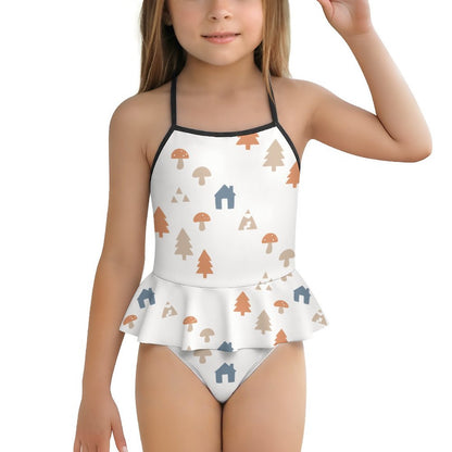 Girls' White Woodland Motif Peplum Swimsuit