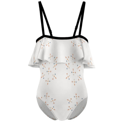 Girls' Geometric Print Contrast Strap Swimsuit