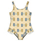 Girls Cute Bear Print Ruffled One-Piece Swimsuit