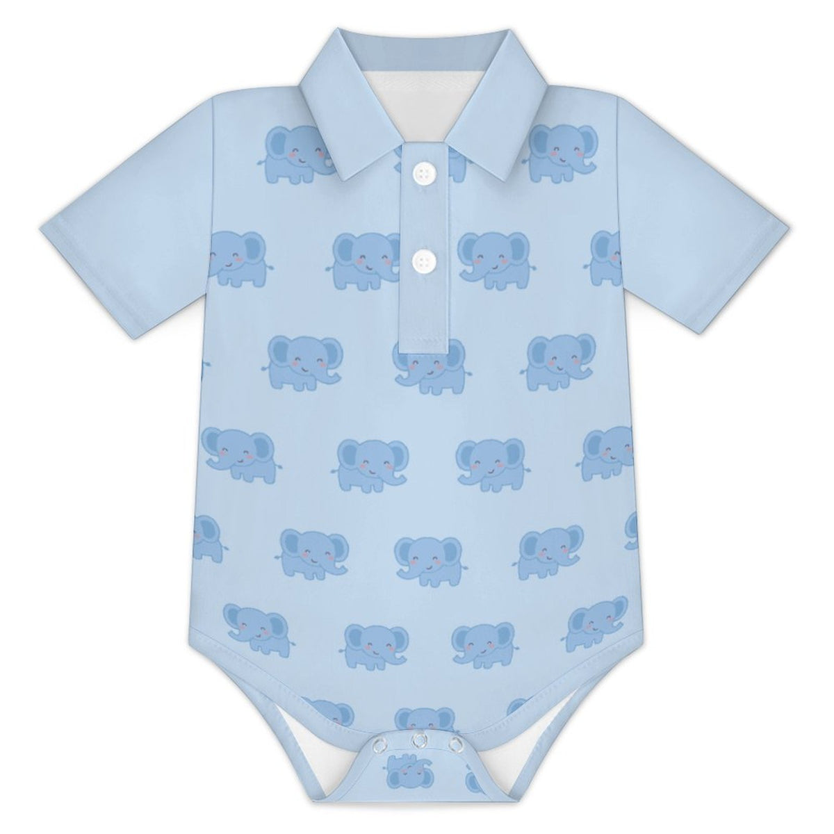 Baby Blue Elephant Print Polo Romper (200GSM)