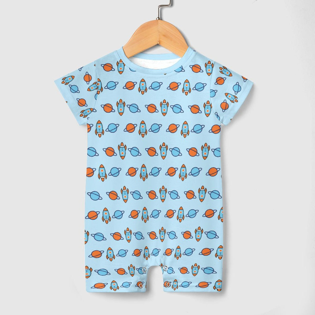 Outer Space Rocket Short Sleeve Baby Romper | 180gsm