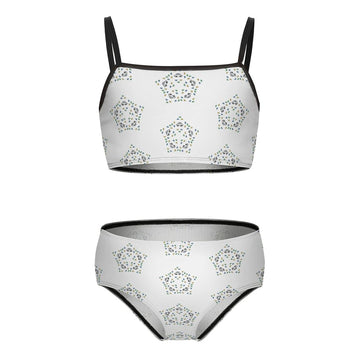 Girls' White Star Print Bikini Set with Black Trim