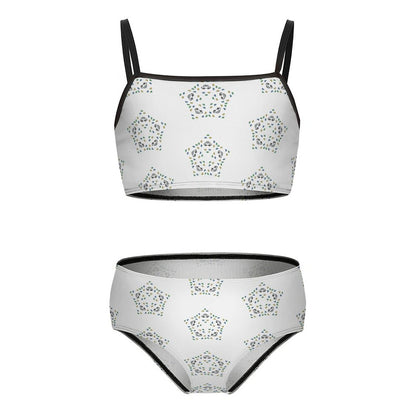 Girls' White Star Print Bikini Set with Black Trim