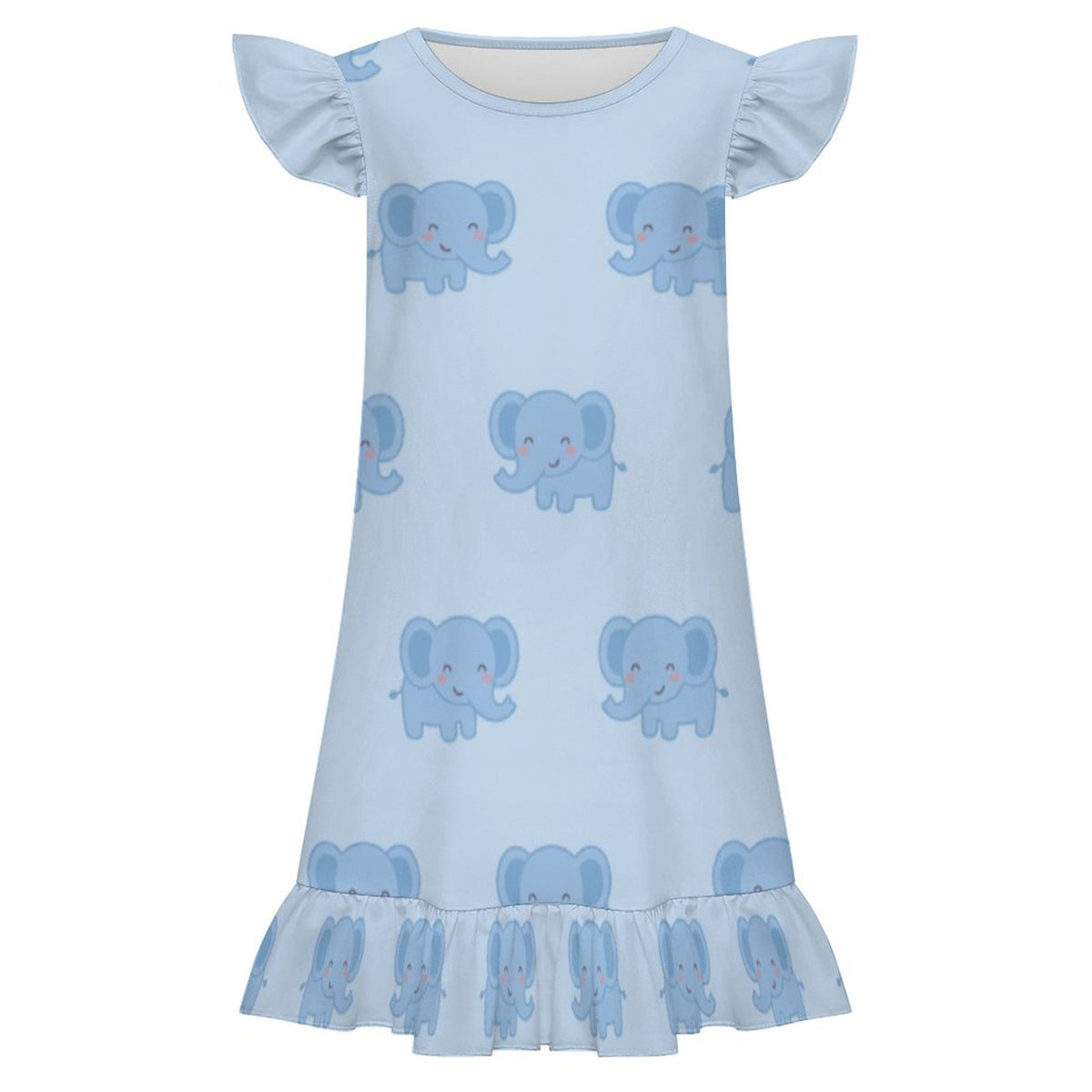 Girls' Light Blue Elephant Short Sleeve Nightgown