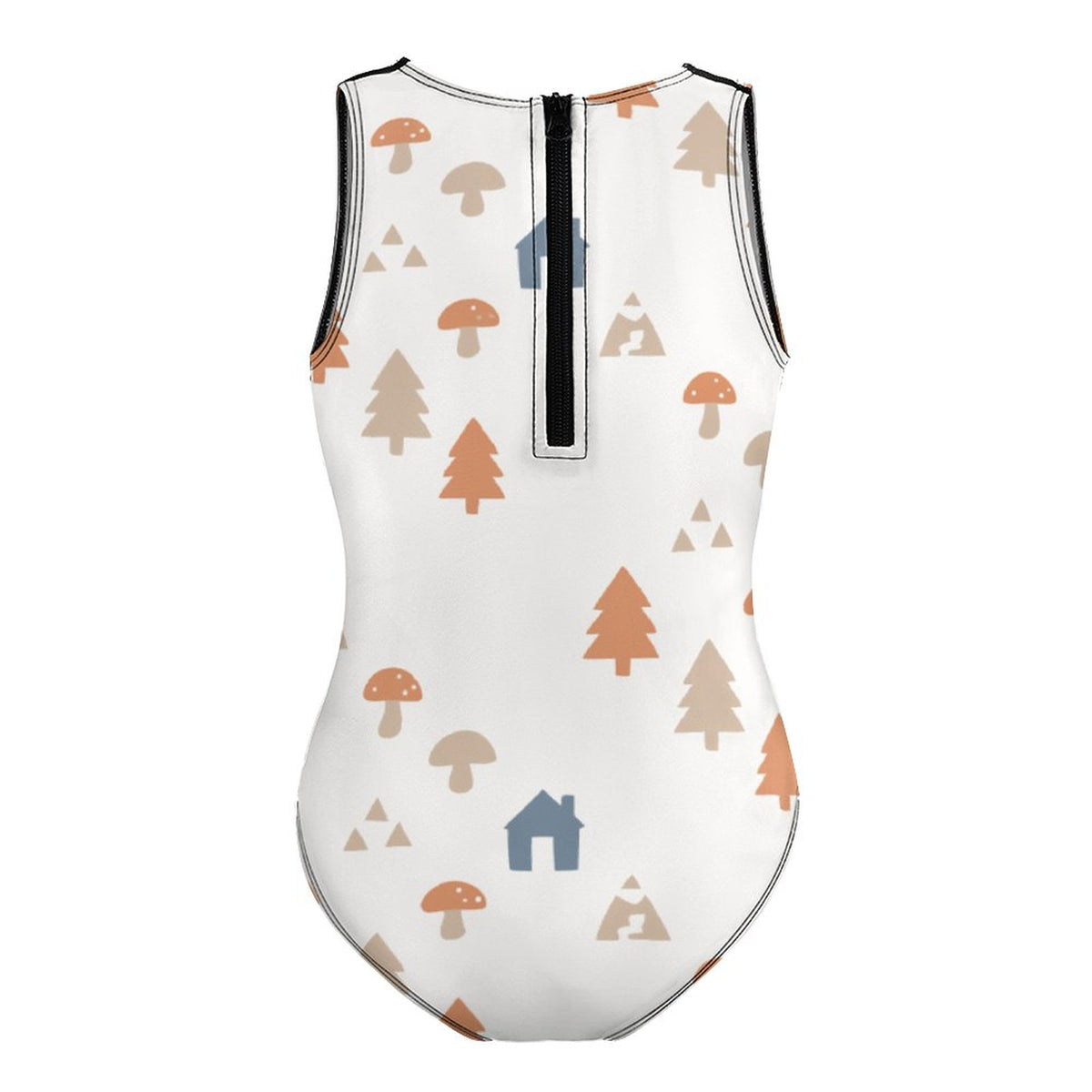 Girls' White Woodland High Neck Zip Swimsuit