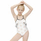 Girls' White Geometric Flounce One-Piece Swimwear